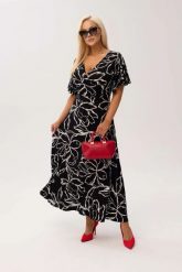 Sukienka kopertowa Valencia Mono MAXI z falującym rękawem i kobiecym dekoltem PLUS SIZE XXL OVERSIZE WIOSNA LATO. Białe sukienki Moda Size Plus Iwanek, na co dzień, na lato, plus size, bez wzorów, z elastanu, eleganckie, bez kołnierzyka, plus size, bez ramiączek, maxi, kopertowe. Za 359.90 zł.