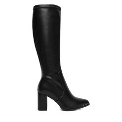 Kozaki DeeZee. Czarne kozaki DeeZee, bez obcasa, na słupku, bez zapięcia. Za 229.99 zł.