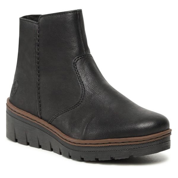 Botki Rieker. Czarne botki Rieker, bez wzorów, bez obcasa, na koturnie, bez zapięcia. Za 263.00 zł.
