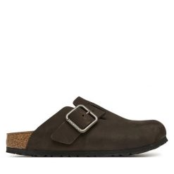 Klapki Birkenstock. Brązowe klapki Birkenstock, bez wzorów, bez obcasa. Za 779.99 zł.