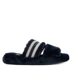 Kapcie Tommy Hilfiger. Niebieskie obuwie domowe TOMMY HILFIGER, bez wzorów, bez zapięcia. Za 199.99 zł.