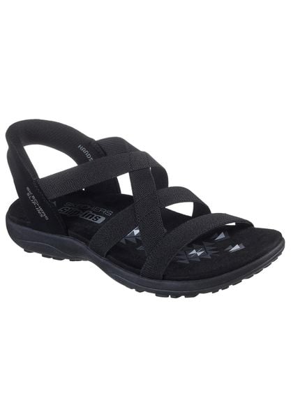 Sandały SKECHERS REGGAE SLIM STRETCH FLEX Czarny. Czarne sandały Skechers, bez wzorów, z materiału, bez obcasa, bez zapięcia. Za 259.99 zł.