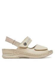 Rieker Sandały V7473-61 Écru. Sandały Rieker, bez wzorów, ze skóry, bez obcasa, na płaskiej podeszwie, bez zapięcia. Za 279.99 zł.