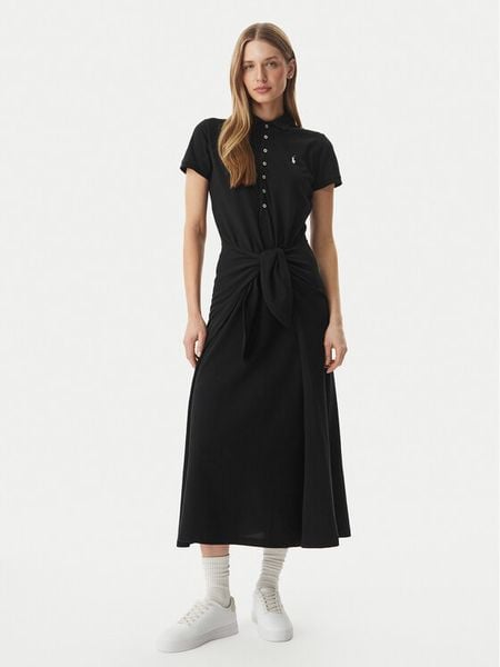 Polo Ralph Lauren Sukienka codzienna 211A12906002 Czarny Regular Fit. Czarne sukienki Polo Ralph Lauren, na co dzień, xs, bez wzorów, z bawełny, bez kołnierzyka, bez ramiączek, proste. Za 646.99 zł.