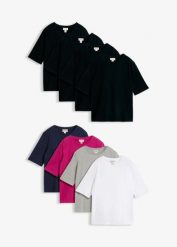 T-shirt (8 sztuk). Czarne t-shirty bonprix, uniwersalny, bez wzorów, bez kołnierzyka, bez ramiączek. Za 111.92 zł.
