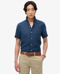 Superdry Vacation Linen Koszula krótki rękaw 100% len – NAVY. Niebieskie koszule Superdry, l, bez wzorów, ze lnu, wakacyjne, bez kołnierzyka, bez ramiączek. Za 277.50 zł.
