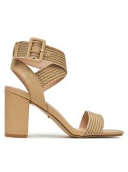 DeeZee Sandały XFA065-10 Beżowy. Brązowe sandały DeeZee, bez wzorów, z materiału, bez obcasa, na słupku, bez zapięcia. Za 149.99 zł.