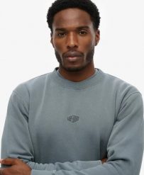 Superdry Micro Logo Blu – Bluza Loose Fit, miękka. Niebieskie bluzy Superdry, xl, bez wzorów, z bawełny, bez kaptura. Za 322.70 zł.