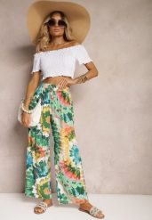 Zielone Wiskozowe Spodnie o Szerokim Kroju High Waist Tie Dye z Gumką w Talii Nalflea. Zielone spodnie materiałowe Renee, na co dzień, bez wzorów, z jeansu, z podwyższonym stanem. Za 39.99 zł.