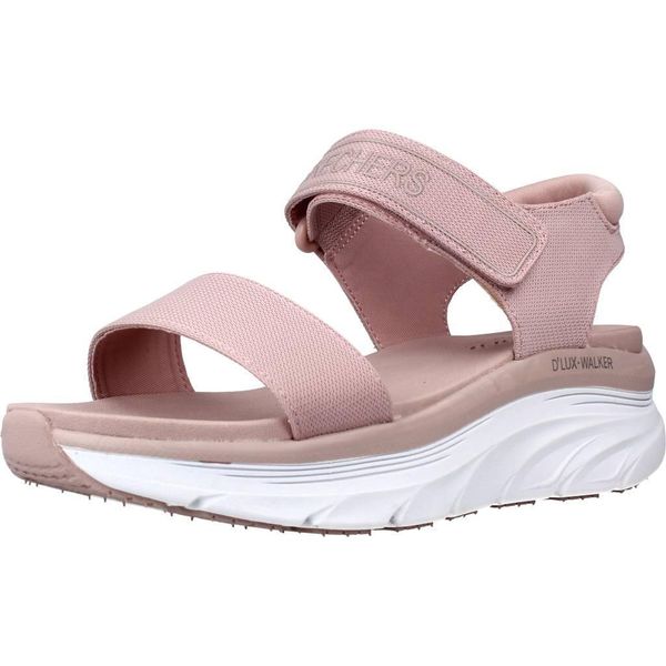 Sandały SKECHERS DLUX WALKER NEW BLOCK Rose. Czerwone sandały Skechers, bez wzorów, z materiału, bez obcasa, bez zapięcia. Za 390.00 zł.