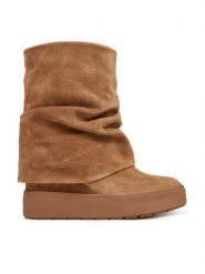 Guess Botki FLFGUI SUE10 Brązowy. Brązowe botki Guess, z aplikacjami, ze skóry, bez obcasa, na koturnie, bez zapięcia. Za 769.99 zł.