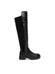 DeeZee Muszkieterki 58573-10 Czarny. Czarne kozaki DeeZee, z materiału, bez obcasa, na płaskiej podeszwie, bez zapięcia. Za 199.99 zł.