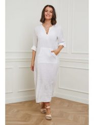Curvy Lady Lniana sukienka w kolorze białym rozmiar: 48/50. Białe sukienki Curvy Lady, bez wzorów, ze lnu, klasyczne, bez kołnierzyka, bez ramiączek, maxi. Za 166.49 zł.