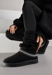 Czarne Wsuwane Śniegowce z Imitacji Zamszu Zdobione Haftem i Futerkiem Zetesse. Czarne trapery i śniegowce Born2be, z jeansu. Za 99.99 zł.