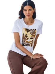 Heine Koszulka w kolorze biało-brązowym rozmiar: 40. Białe bluzki Heine, bez wzorów, bez kołnierzyka, bez ramiączek. Za 78.99 zł.