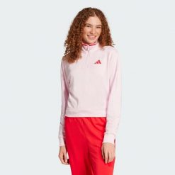Bluza dresowa Essentials Color Pop French Terry Crop Quarter-Zip. Czerwone bluzy sportowe Adidas, l, bez wzorów, z dresówki, bez kaptura. Za 249.00 zł.
