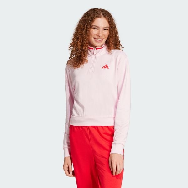 Bluza dresowa Essentials Color Pop French Terry Crop Quarter-Zip. Czerwone bluzy Adidas, xl, bez wzorów, z dresówki, bez kaptura. Za 249.00 zł.