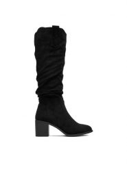 DeeZee Kozaki HX24012-1 Czarny. Czarne kozaki DeeZee, z materiału, bez obcasa, na słupku, bez zapięcia. Za 199.99 zł.
