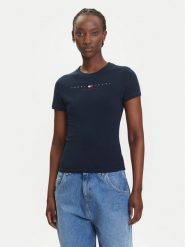 Tommy Jeans T-Shirt Linear DW0DW21422 Granatowy Slim Fit. Niebieskie t-shirty Tommy Jeans, xxs, bez wzorów, z bawełny, bez kołnierzyka, bez ramiączek. Za 129.99 zł.