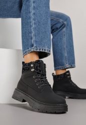 Czarne Trapery ze Wstawkami we Wzór Vetiara. Czarne trapery i śniegowce Renee, z dzianiny. Za 109.99 zł.