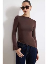 Trendyol Bluzka w kolorze brązowym rozmiar: XS. Brązowe bluzki Trendyol, xs, bez wzorów, z bawełny, z asymetrycznym kołnierzem, bez ramiączek. Za 39.99 zł.