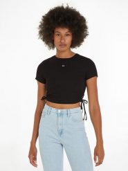 TOMMY JEANS Koszulka w kolorze czarnym rozmiar: M. Czarne bluzki Tommy Jeans, m, bez wzorów, z jeansu, bez kołnierzyka, bez ramiączek. Za 159.21 zł.