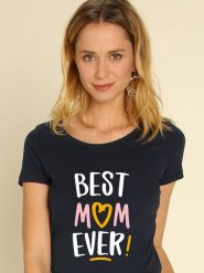 WOOOP Koszulka "Best Mom Ever" w kolorze granatowym rozmiar: L. Niebieskie bluzki Wooop, l, bez wzorów, z bawełny, bez kołnierzyka, bez ramiączek. Za 66.31 zł.