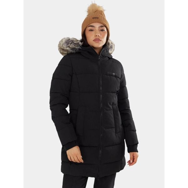 Płaszcz Zimowy Damski Fundango Melody. Czarne płaszcze FUNDANGO, na zimę, bez wzorów, z puchu, bez kaptura. Za 599.90 zł.