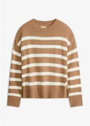 Sweter oversize z mieszanki bawełny. Brązowe swetry bonprix, bez wzorów, z bawełny, bez ramiączek. Za 124.99 zł.
