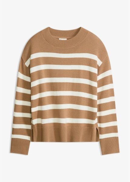 Sweter oversize z mieszanki bawełny. Brązowe swetry bonprix, bez wzorów, z bawełny, bez ramiączek. Za 124.99 zł.