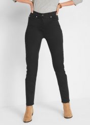 Dżinsy Slim Fit, mid waist, z wygodnym paskiem. Niebieskie jeansy bonprix, bez wzorów. Za 127.99 zł.