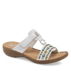 Klapki Rieker. Białe klapki Rieker, bez wzorów, bez obcasa. Za 279.99 zł.