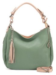 Lia Biassoni Skórzana torebka "Garga" w kolorze miętowym - 36 x 26 x 10 cm rozmiar: onesize. Zielone torby na ramię Lia Biassoni, z aplikacjami, z materiału, na ramię, bez dodatków. Za 260.99 zł.