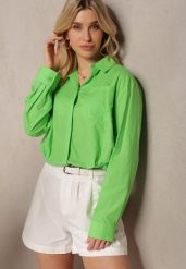 Jasnozielona Koszula z Bawełny o Krótkim Kroju Ozdobiona Kieszonką i Troczkiem na Guziki Efille. Zielone koszule Renee, l, bez wzorów, z bawełny, klasyczne, bez kołnierzyka, bez ramiączek. Za 109.99 zł.