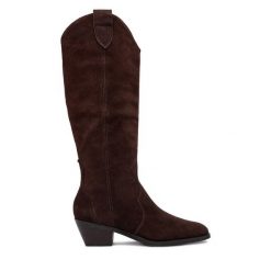 Kozaki Badura. Brązowe kozaki Badura, bez obcasa, na słupku, bez zapięcia. Za 549.99 zł.