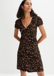 Sukienka z dżerseju z mieszanki wiskozy. Czarne sukienki bonprix, bez wzorów, z dżerseju, bez kołnierzyka, bez ramiączek, mini. Za 159.99 zł.