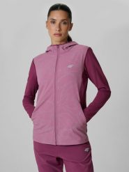 4F Bluza do biegania regular z kapturem damska - fioletowa XL. Fioletowe bluzy 4f, s, bez wzorów, z materiału, z kapturem. Za 299.99 zł.
