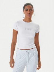 Juicy Couture T-Shirt Esme JCWCT225323 Biały Slim Fit. Białe t-shirty Juicy Couture, m, bez wzorów, bez kołnierzyka, bez ramiączek. Za 179.99 zł.