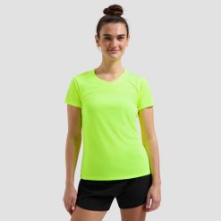 Damska koszulka z krótkim rękawem Rogelli Promo. Żółte koszulki sportowe Rogelli, bez wzorów, bez ramiączek. Za 49.00 zł.