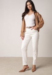 Białe Jeansy Mom Fit z Wiskozą Bawełną i Wysokim Stanem z Paskiem z Motylem Nevilias. Białe jeansy Born2be, l, bez wzorów, z podwyższonym stanem. Za 109.99 zł.