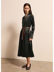 STEFANEL Sukienka w kolorze czarnym rozmiar: XS. Czarne sukienki Stefanel, xs, bez wzorów, ze skóry, bez kołnierzyka, bez ramiączek, midi. Za 304.99 zł.