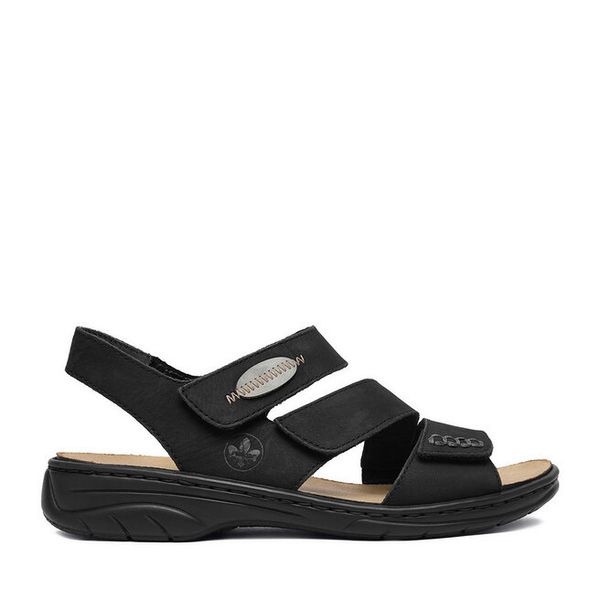 Sandały Rieker. Czarne sandały Rieker, bez wzorów, bez obcasa, na płaskiej podeszwie, bez zapięcia. Za 319.99 zł.