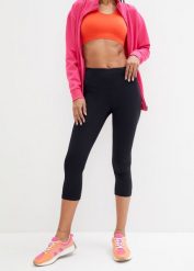Legginsy sportowe z kieszonką Level 1, dł. 3/4. Czarne legginsy bonprix, bez wzorów. Za 84.99 zł.