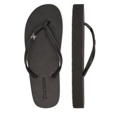 Japonki Juicy Couture. Czarne klapki Juicy Couture, bez wzorów, bez obcasa. Za 69.99 zł.