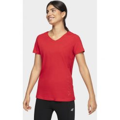 T-shirt damski TSD005 - czerwony. Czerwone t-shirty 4f, bez wzorów, z materiału, bez kołnierzyka, bez ramiączek. W wyprzedaży za 44.99 zł.