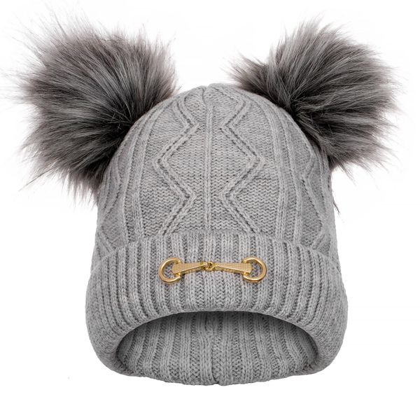Czapka zimowa Equestrian Queen Ayla 24AW damska z dwoma pomponami. Szare czapki EQUESTRIAN QUEEN, bez wzorów. W wyprzedaży za 106.00 zł.