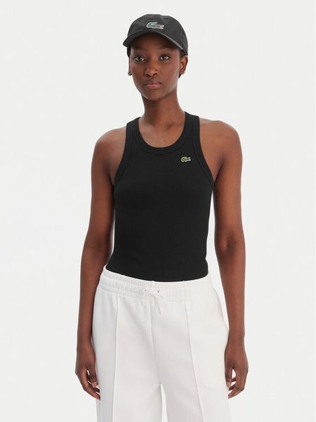 Lacoste Top TF5388 Czarny Slim Fit. Czarne t-shirty Lacoste, bez wzorów, z bawełny, bez kołnierzyka, bez ramiączek. Za 198.99 zł.