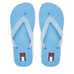 Japonki Tommy Jeans. Niebieskie klapki Tommy Jeans, bez wzorów, z jeansu, bez obcasa. Za 99.99 zł.