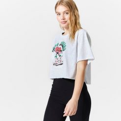 Koszulka z krótkim rękawem damska Domyos Gym & Pilates 520 Crop Top. Fioletowe bluzki DOMYOS, xl, bez wzorów, z bawełny, sportowe, bez kołnierzyka, bez ramiączek. Za 49.99 zł.