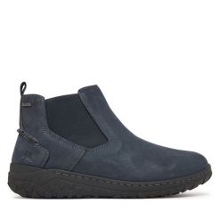 Botki Josef Seibel. Niebieskie botki Josef Seibel, bez wzorów, bez obcasa, na płaskiej podeszwie, bez zapięcia. Za 509.99 zł.